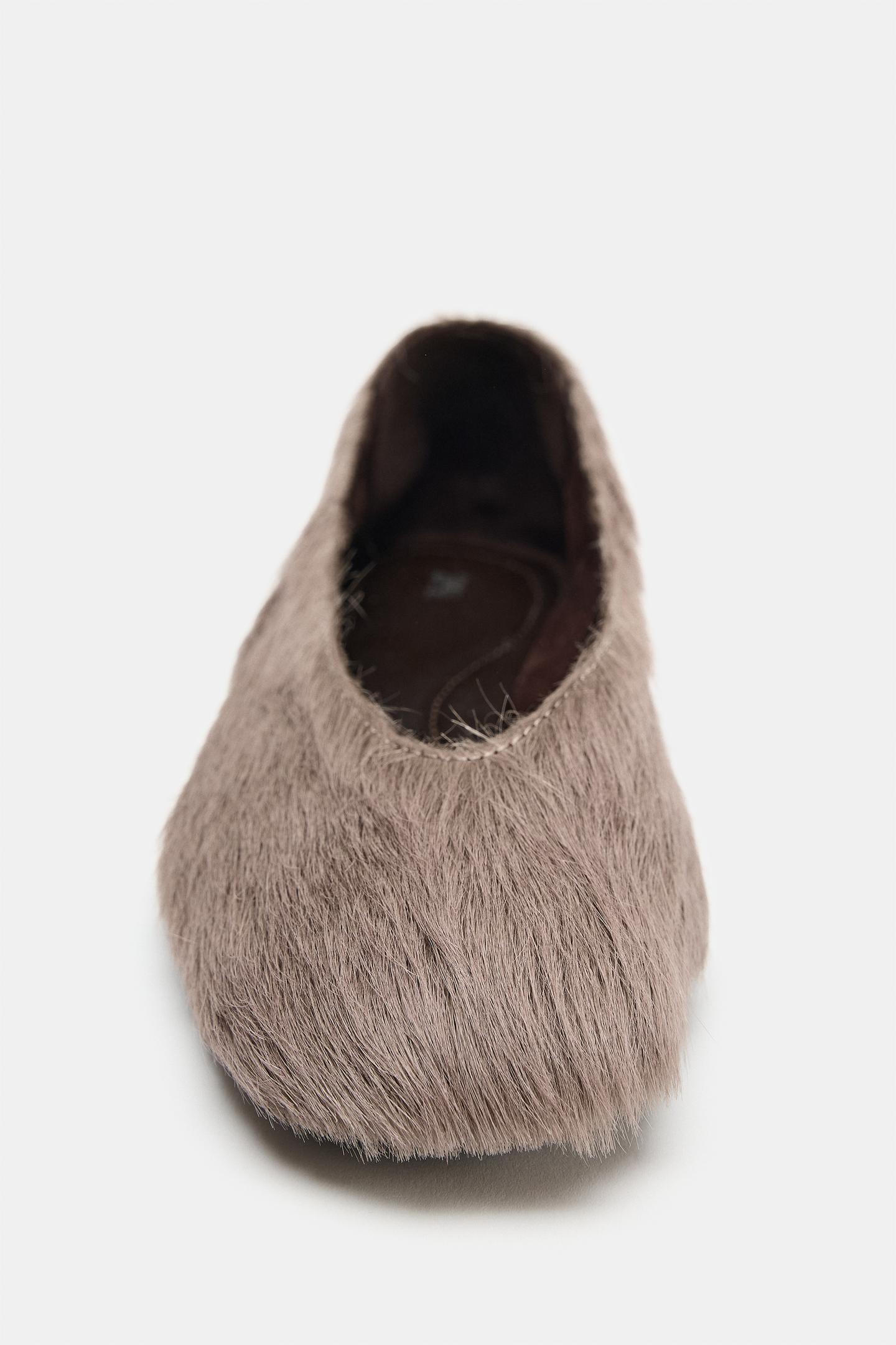 Женские балетки Zara Textured Leather Ballerinas, цвет: Светлый розовый — фото 5