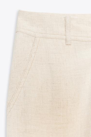 STRAIGHT-LEG LINEN BLEND TROUSERS - Light beige by Zara - Image 6