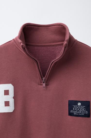 EMBROIDERED JOGGING SWEATSHIRT WITH LABEL - Burgundy by Zara - Image 2