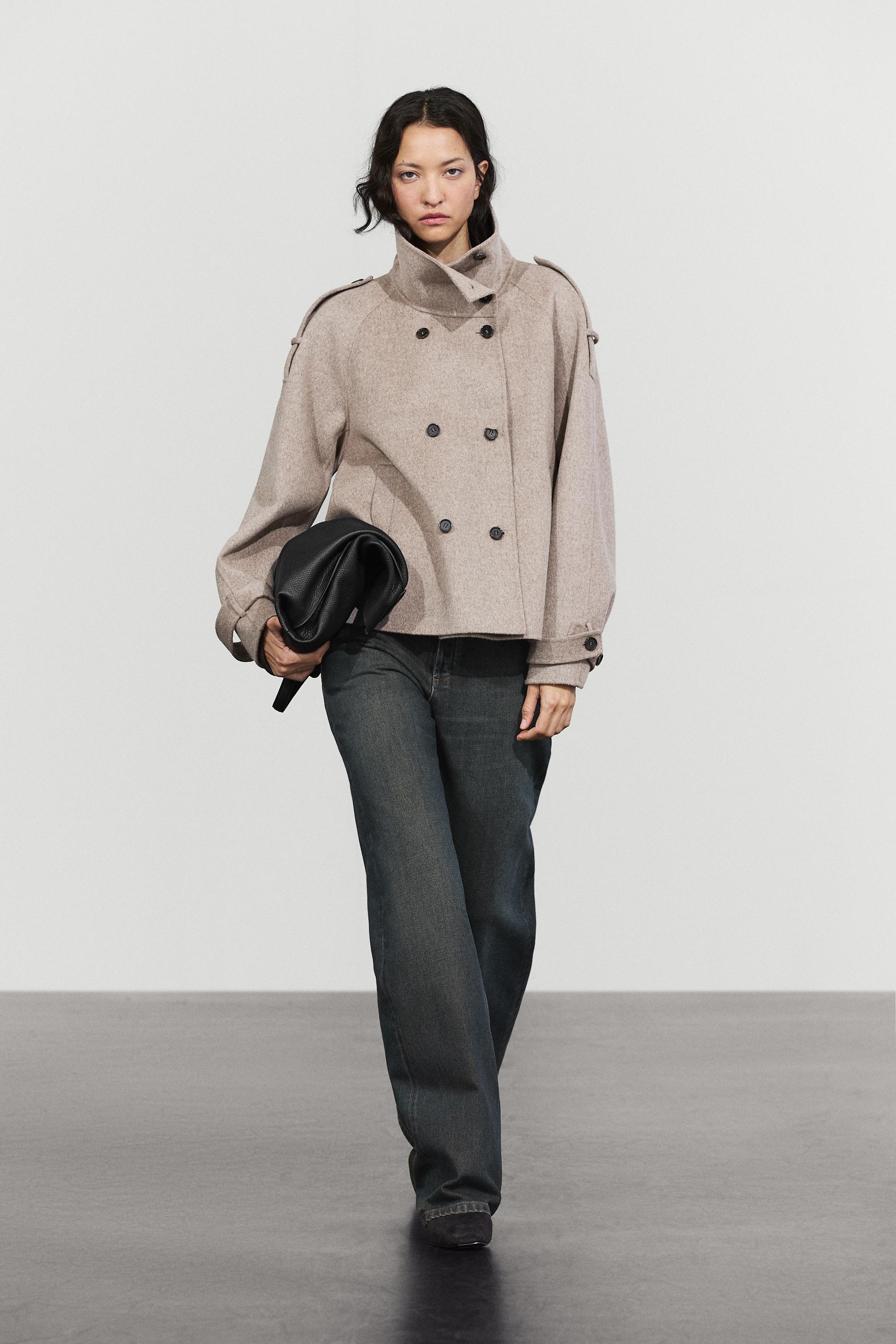 Cropped button detail trench coat