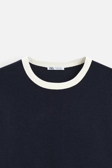 T-SHIRT CÔTELÉ CONTRASTE BASIQUE - Bleu marine de Zara - Image 7