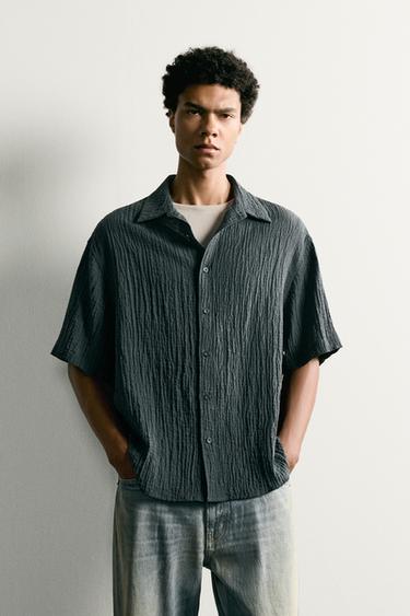 RELAXED FIT TEXTURED SHIRT - Blue by Zara