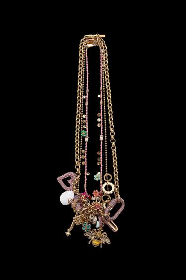 Zara 3-PACK OF BEADED CHARM GLITTER NECKLACES - Golden - Image 0