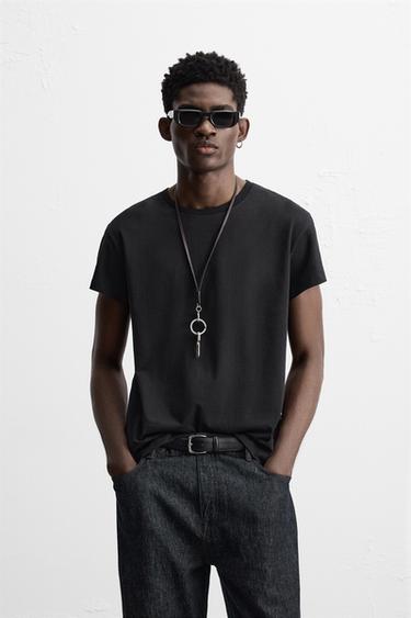 Zara BASIC SLIM FIT T-SHIRT - Black