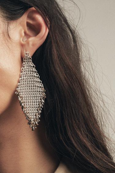 MISMATCHED METAL MESH EARRINGS - Silver by Zara