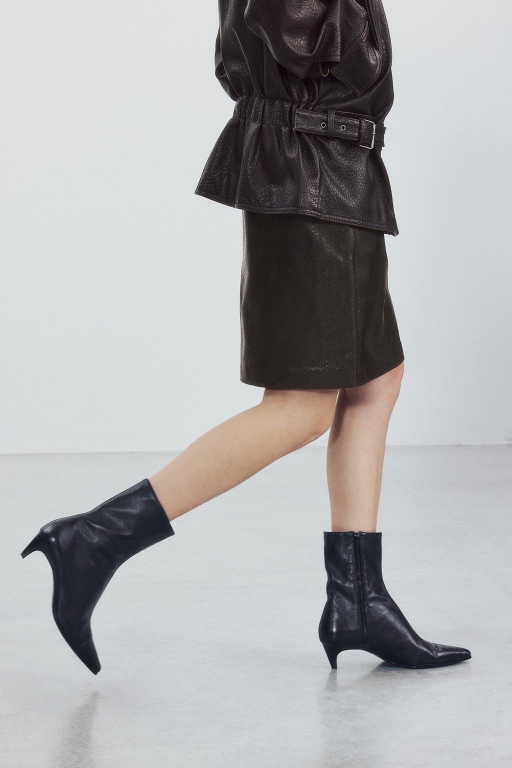 LEATHER KITTEN ANKLE BOOTS