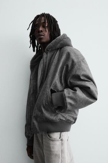 REVERSIBLE FAUX LEATHER BOMBER JACKET - Anthracite Grey by Zara
