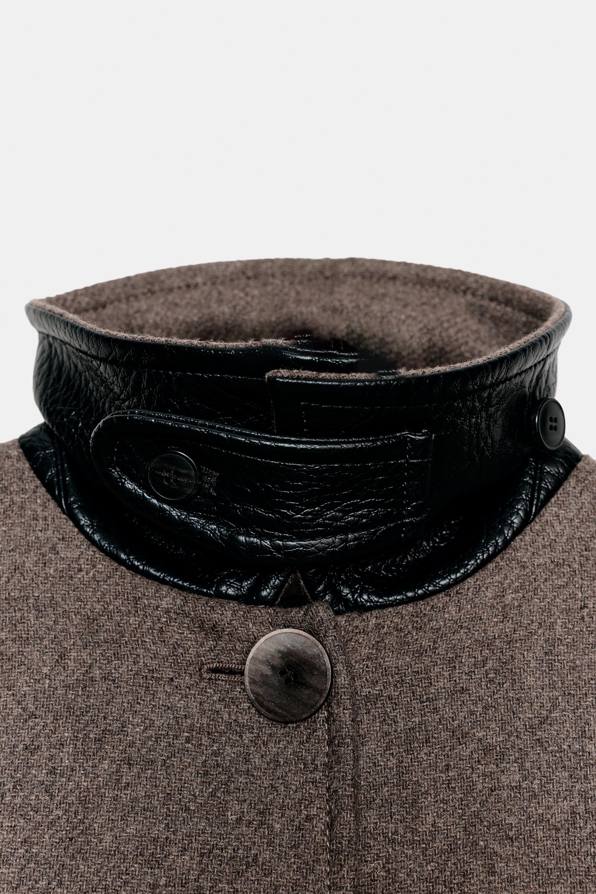 CONTRAST COLLAR WOOL BLEND CAPE COAT