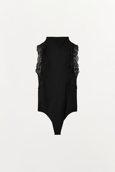 BODY BAS RÉSILLE AVEC DENTELLE - Noir de Zara - Image 4