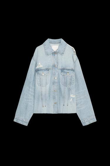 SOBRECAMISA DENIM TRF ROTOS - Azul claro de Zara - Imagen 0