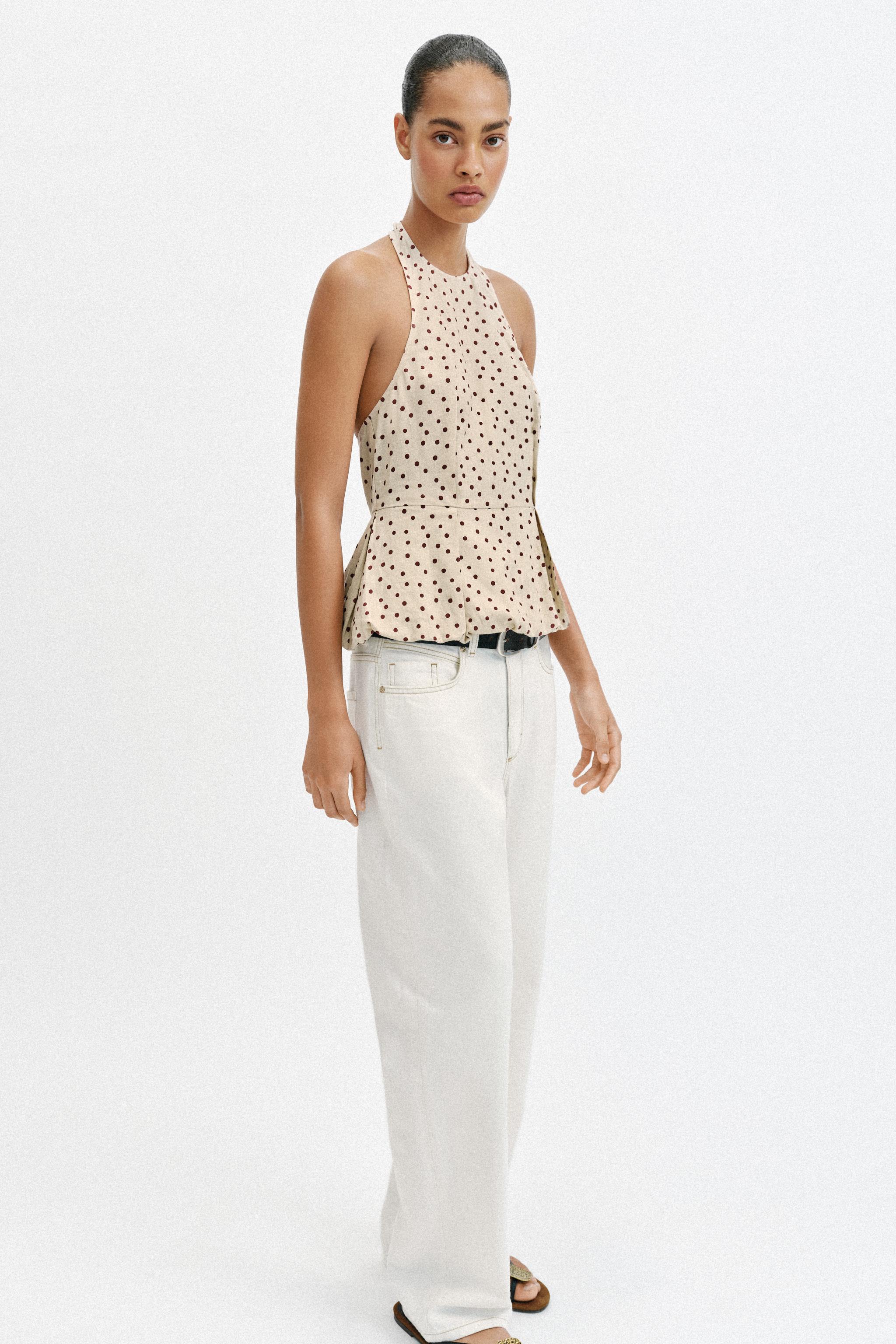 LINEN BLEND POLKA DOT BALLOON TOP