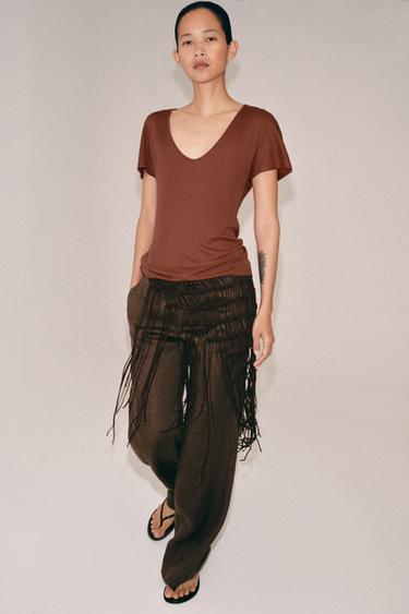 CAMISETA FLUIDA MANGA CORTA - Rosa tiza de Zara