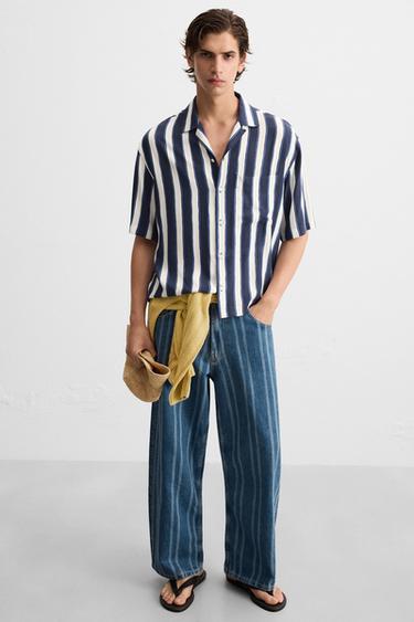 CHEMISE RAYURES VISCOSE - Bleu marine / Blanc de Zara - Image 5
