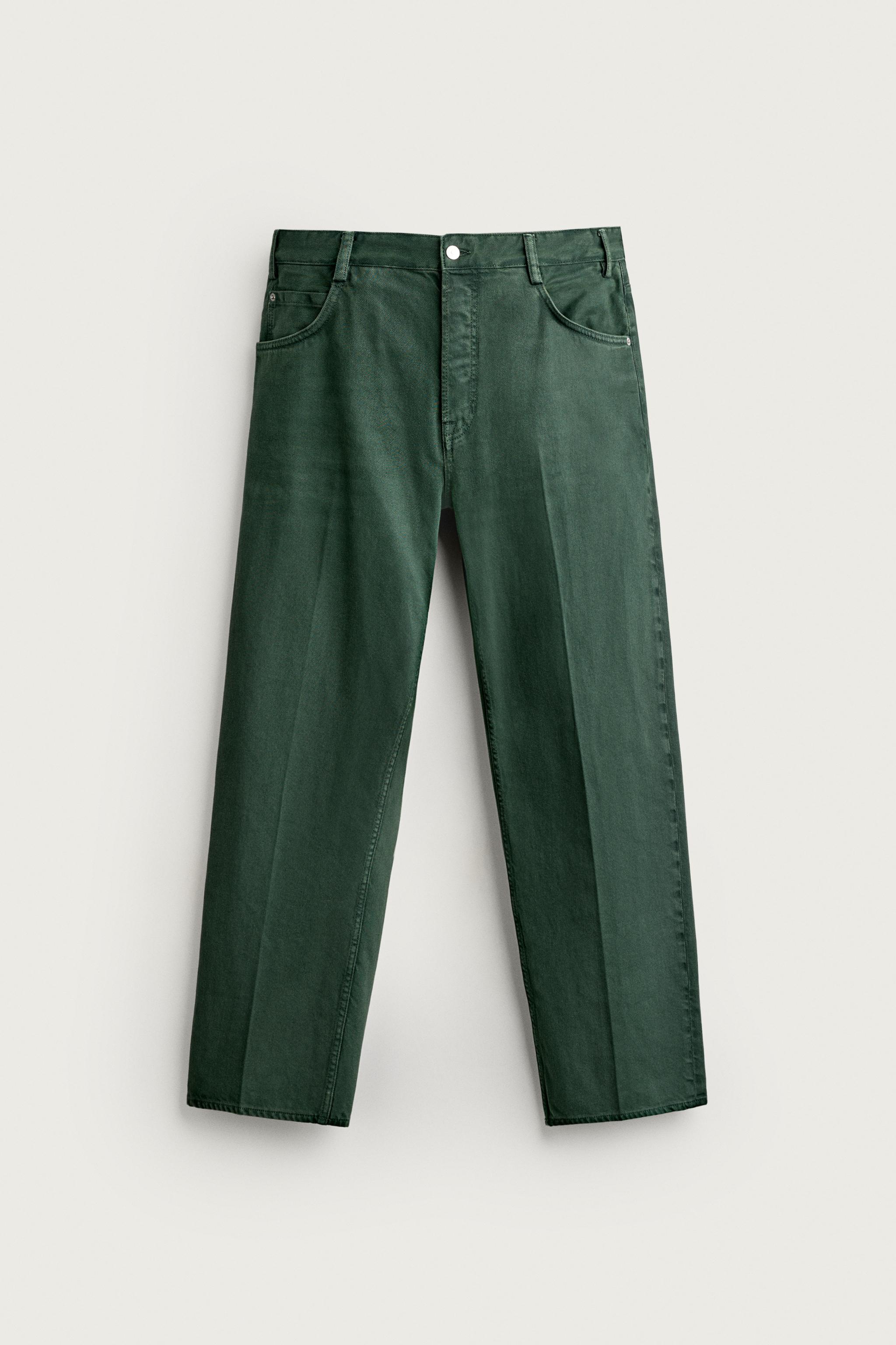 RELAXED FIT PRESSED CREASE JEANS — Bottle green