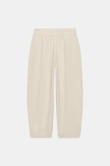 BARREL LINEN BLEND TROUSERS - Light beige by Zara