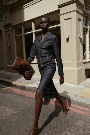 FITTED DENIM MIDI DRESS - Blue by Zara