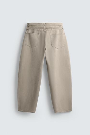 BELTED WIDE-LEG BALLOON FIT TROUSERS - Beige de Zara - Image 8