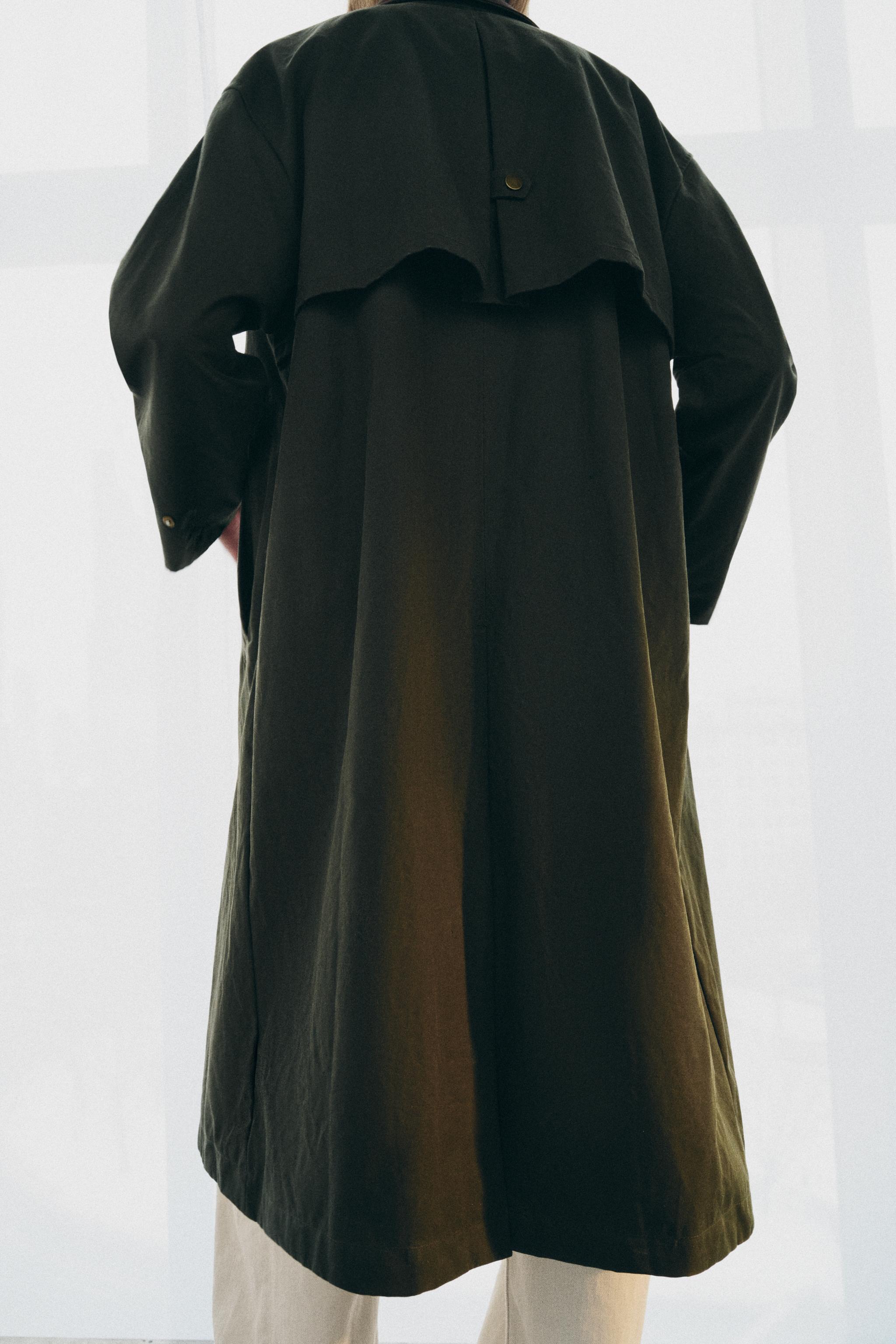 CONTRAST FAUX LEATHER COLLAR TRENCH COAT ZW COLLECTION