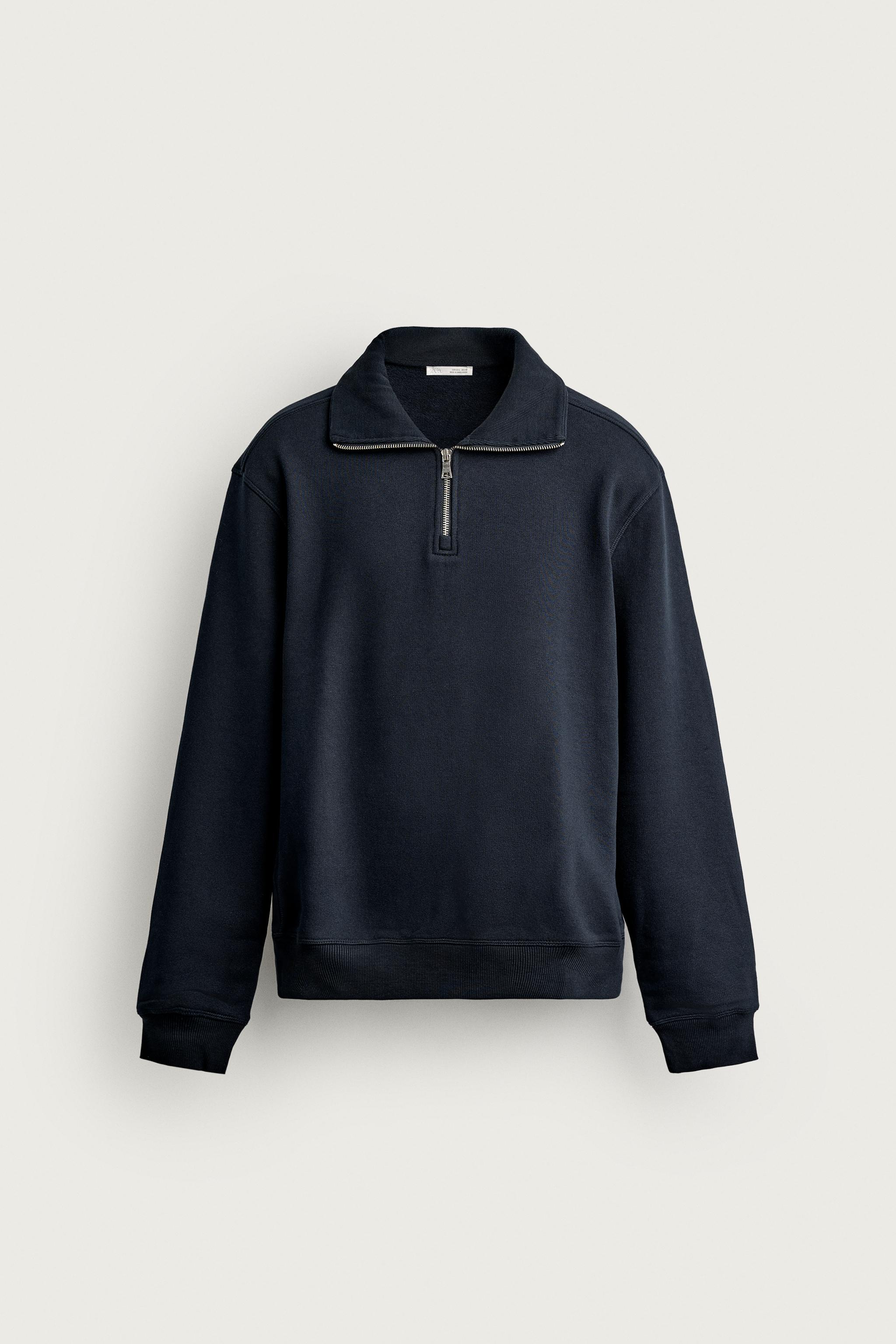 BASIC QUARTER-ZIP SWEATSHIRT — Navy blue