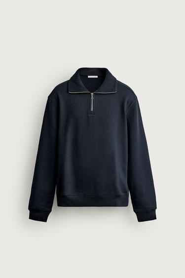 BASIC QUARTER-ZIP SWEATSHIRT - Navy blue by Zara