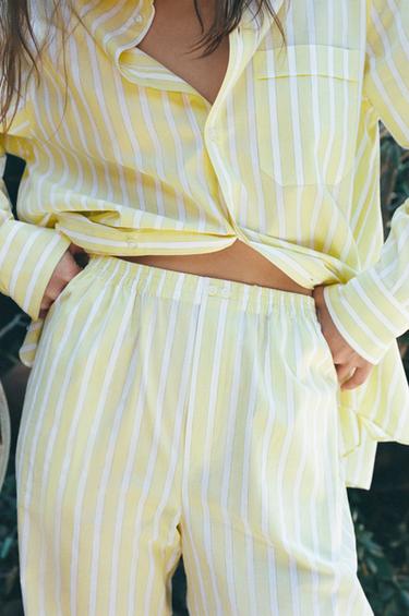 Zara STRIPED PAJAMA SHIRT - Yellow