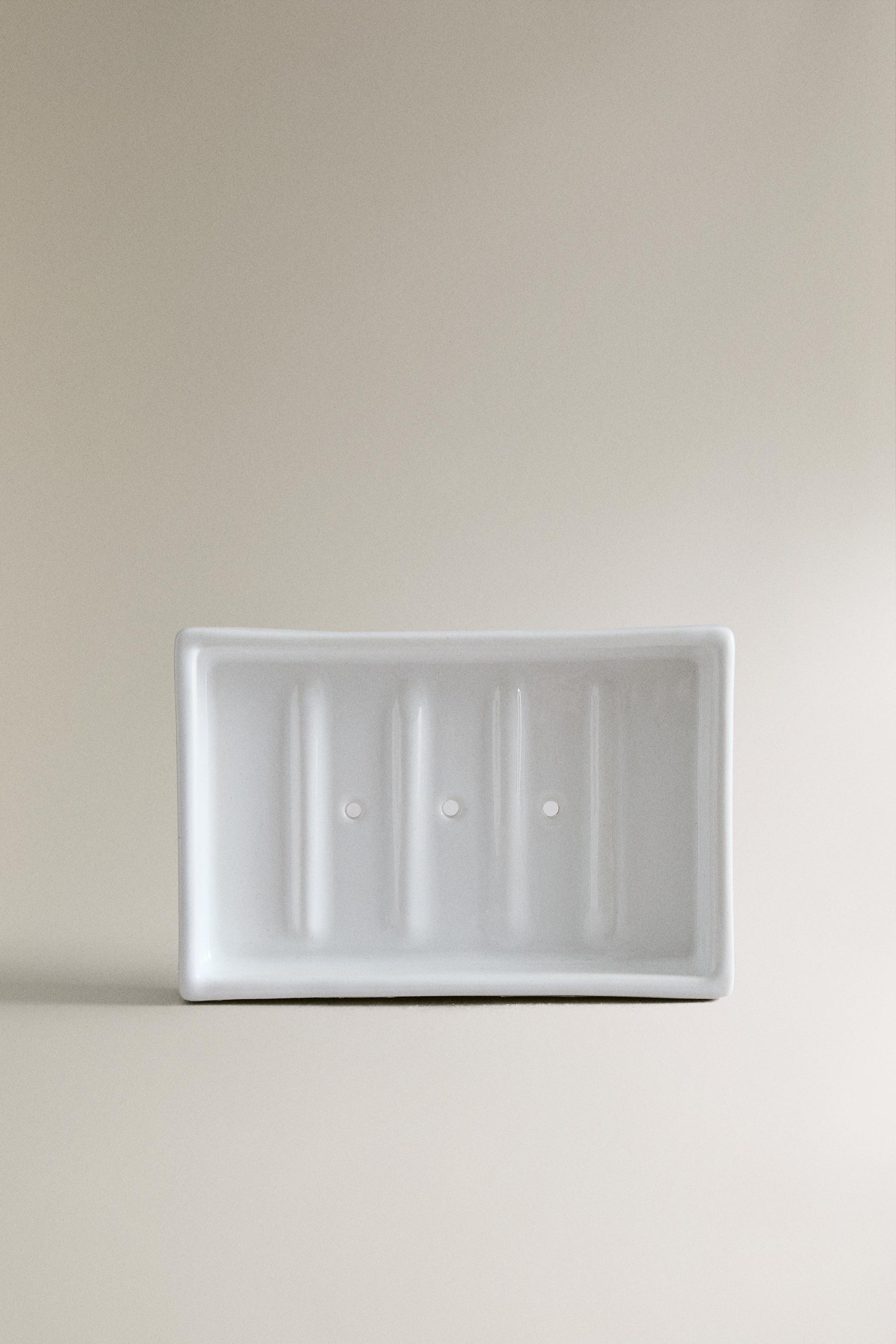 WHITE EARTHENWARE SOAP DISH — White