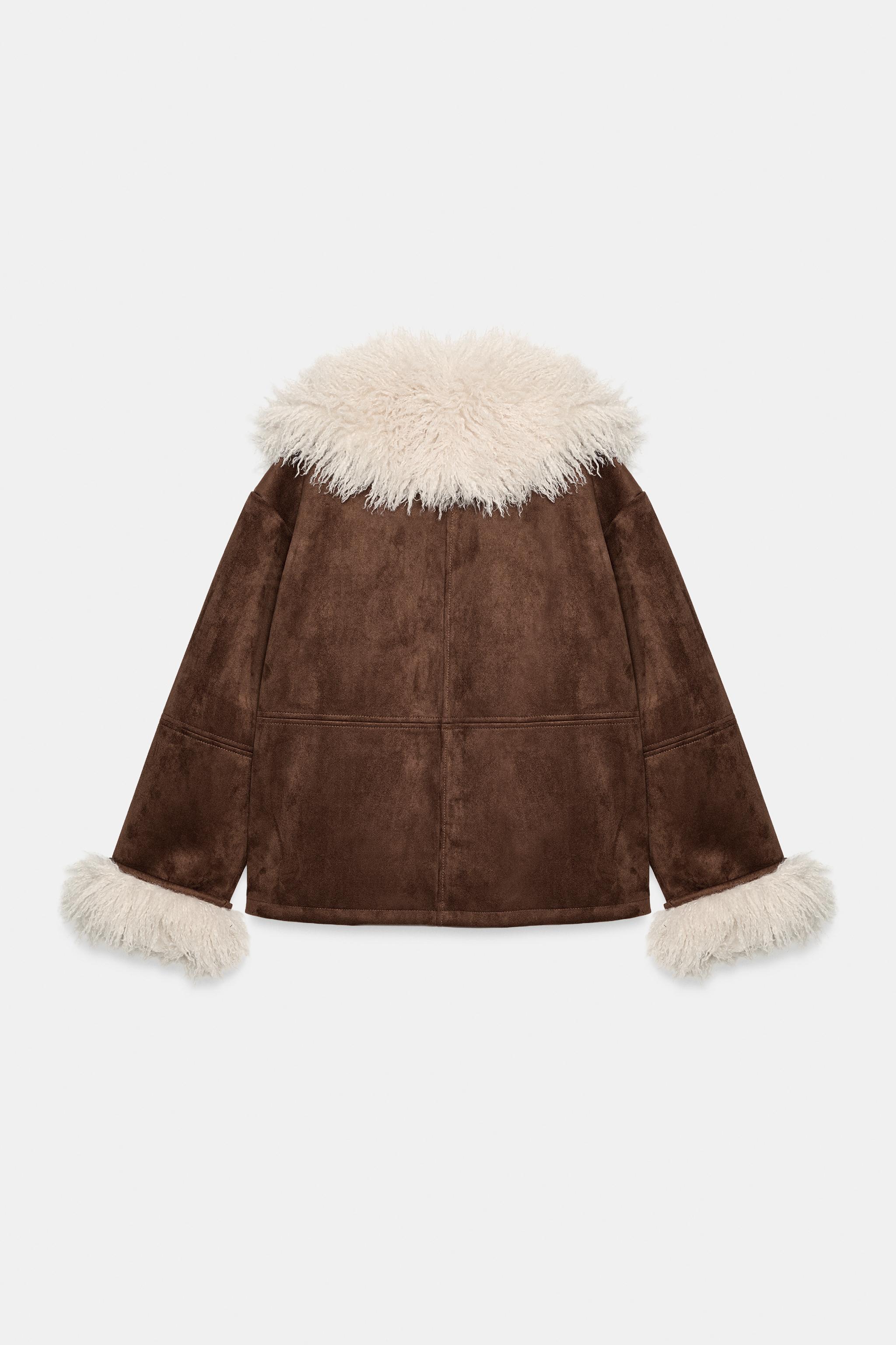 コントラスト フェイクファー ジャケット - ブラウン | ZARA Japan / 日本