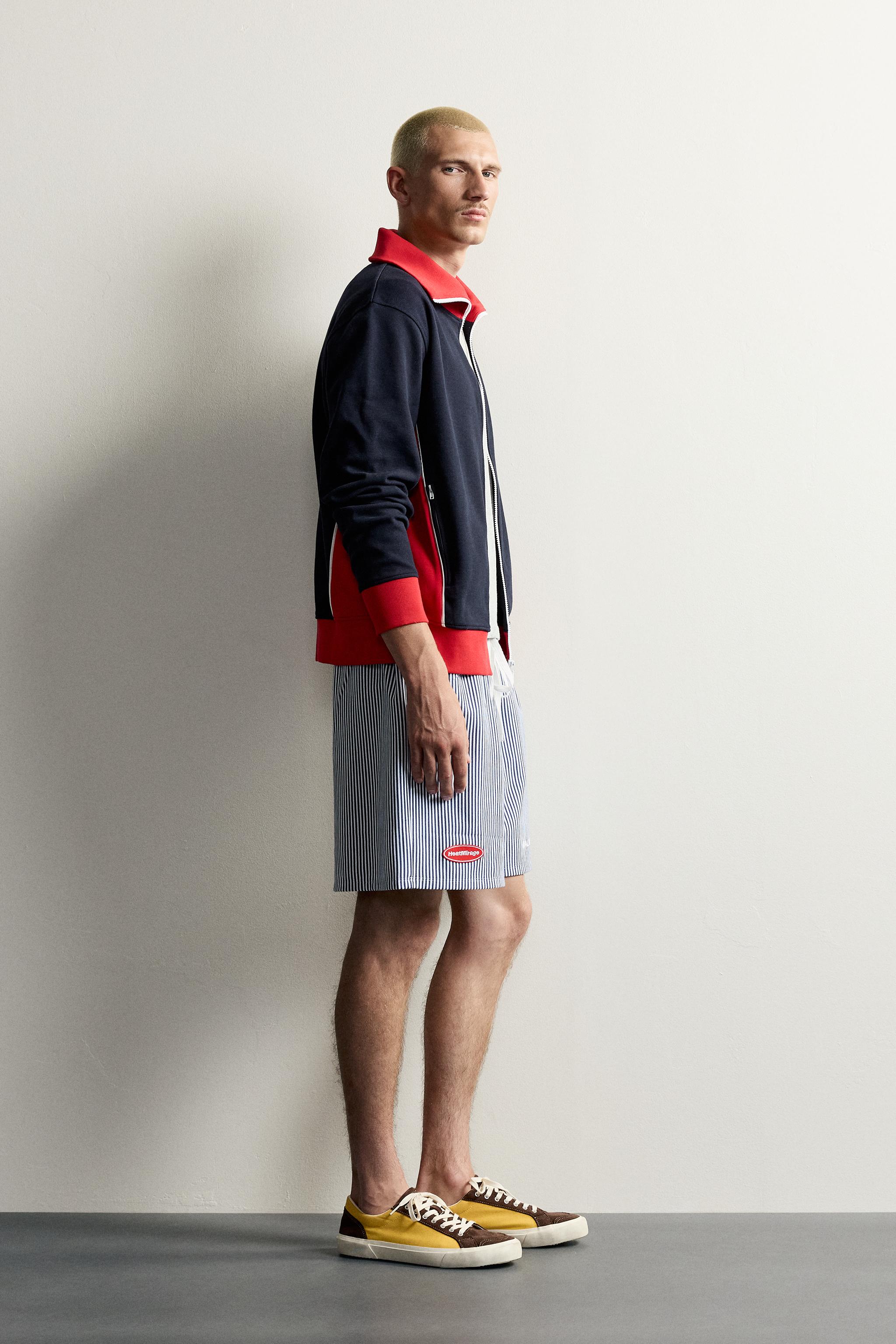 RELAXED FIT STRIPED PATCH BERMUDA SHORTS