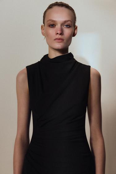 Zara DRAPED MIDI DRESS - Black