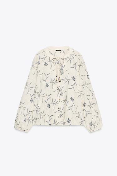 RUSTIC TEXTURED EMBROIDERED BLOUSE - Ecru / Blue by Zara - Image 5