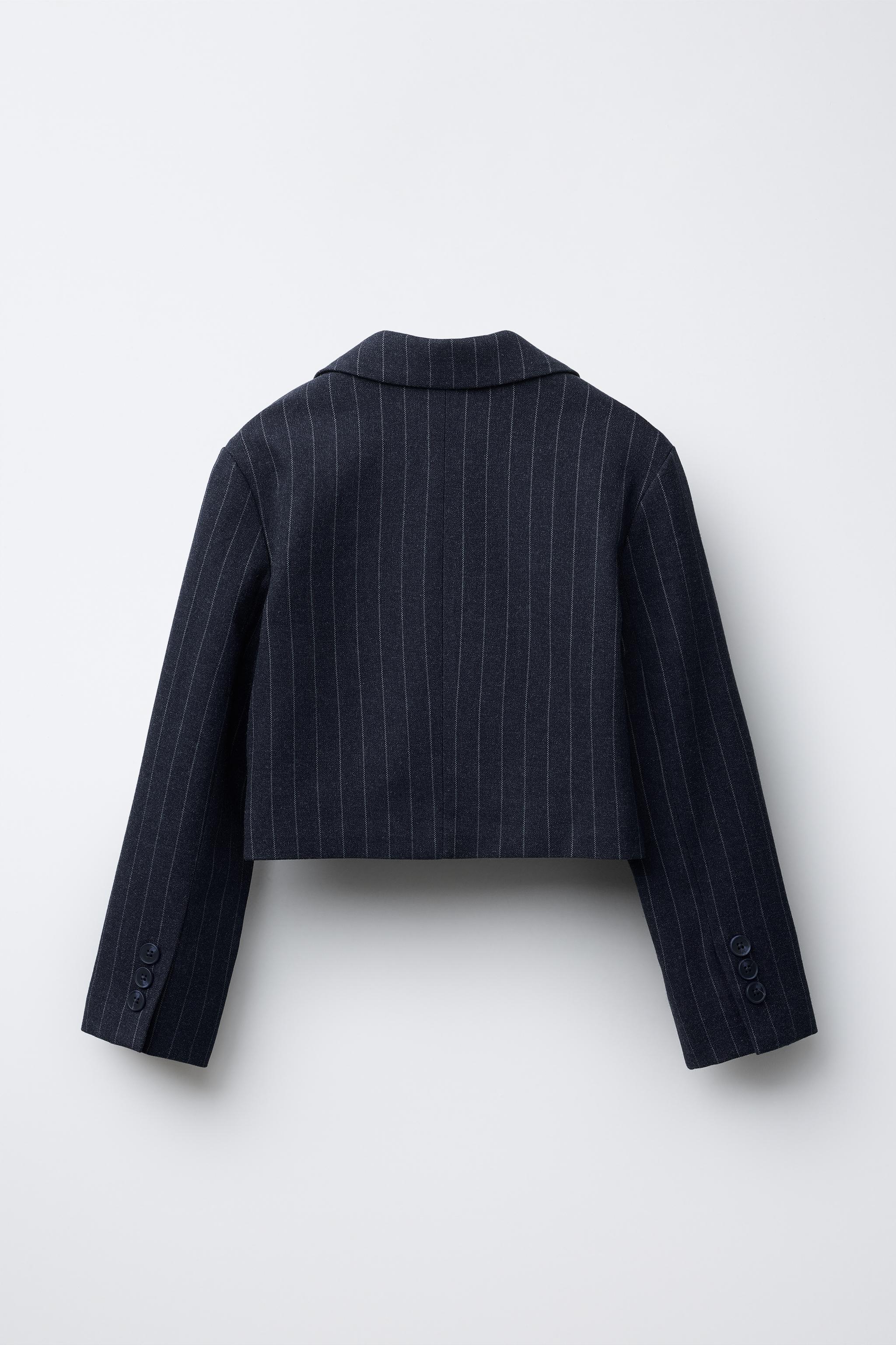 PINSTRIPE CROPPED BLAZER Navy blue ZARA Georgia