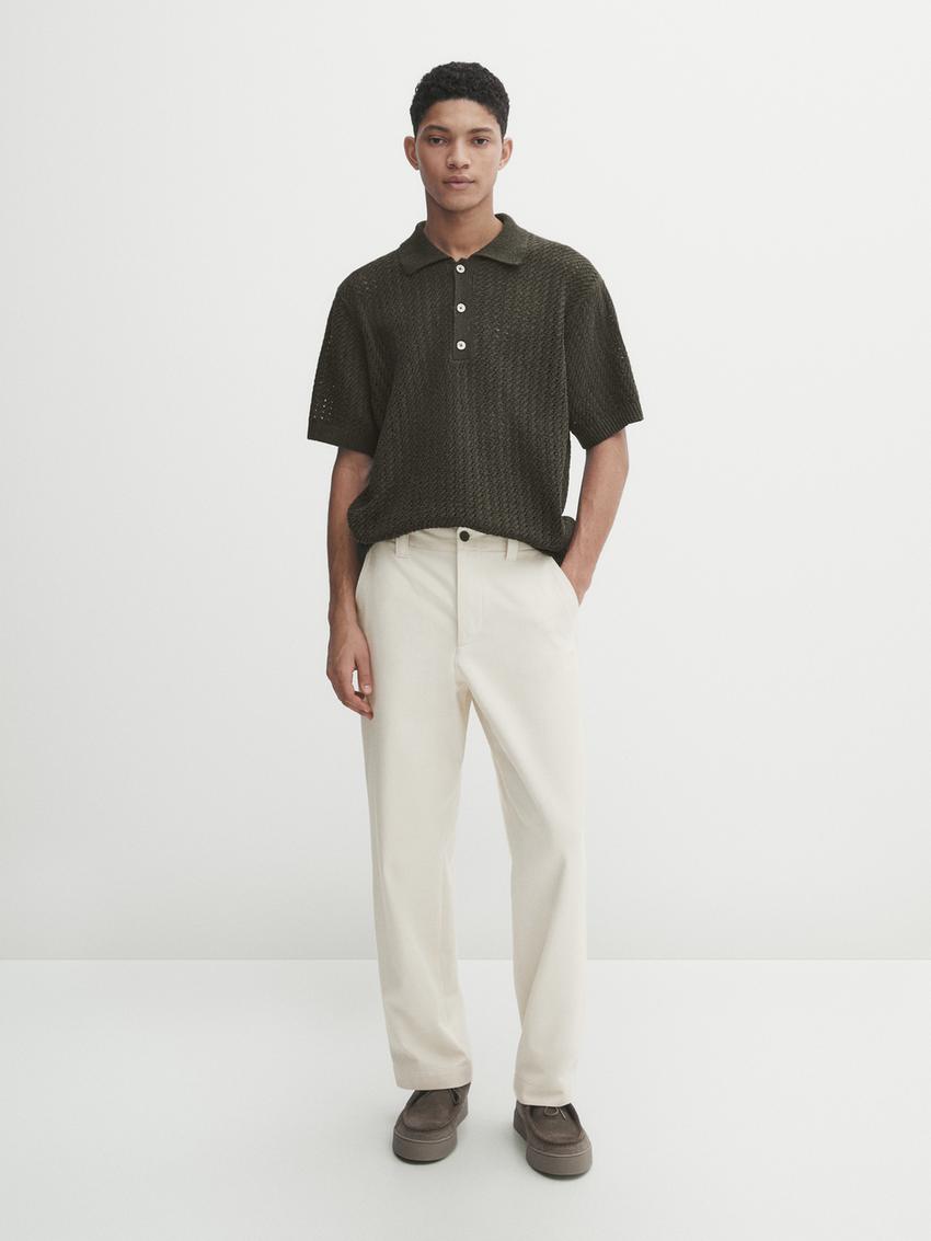 Zara OPEN STRUCTURED KNIT POLO