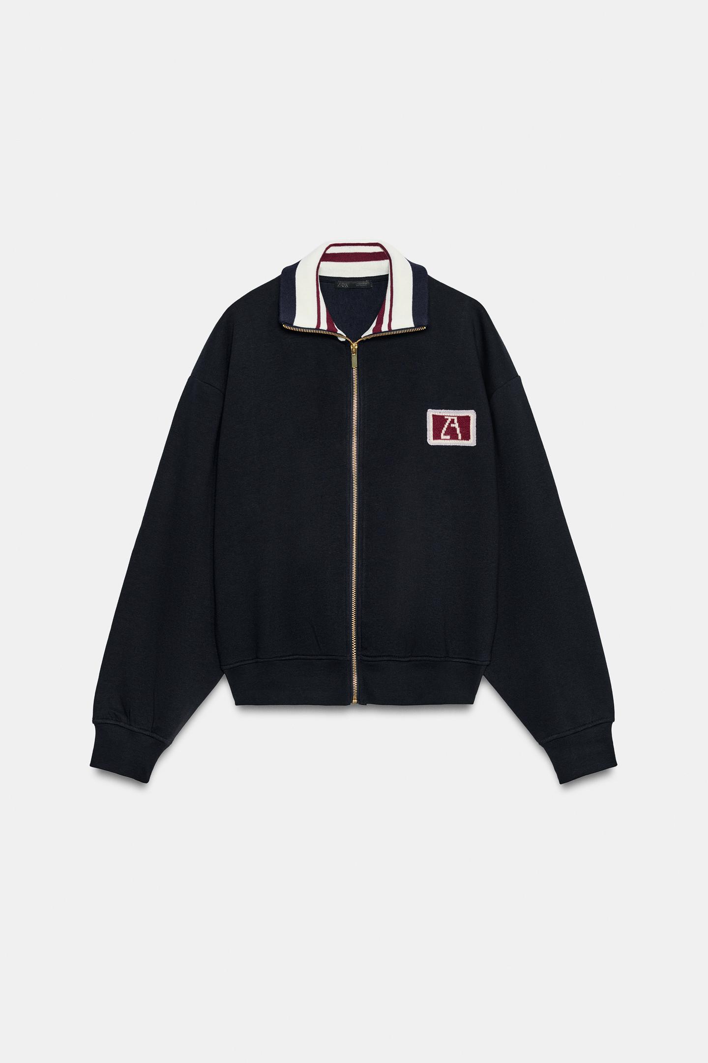 Женская куртка Zara ZA Embroidered Sweatshirt, цвет: Тёмно-синий — фото 6