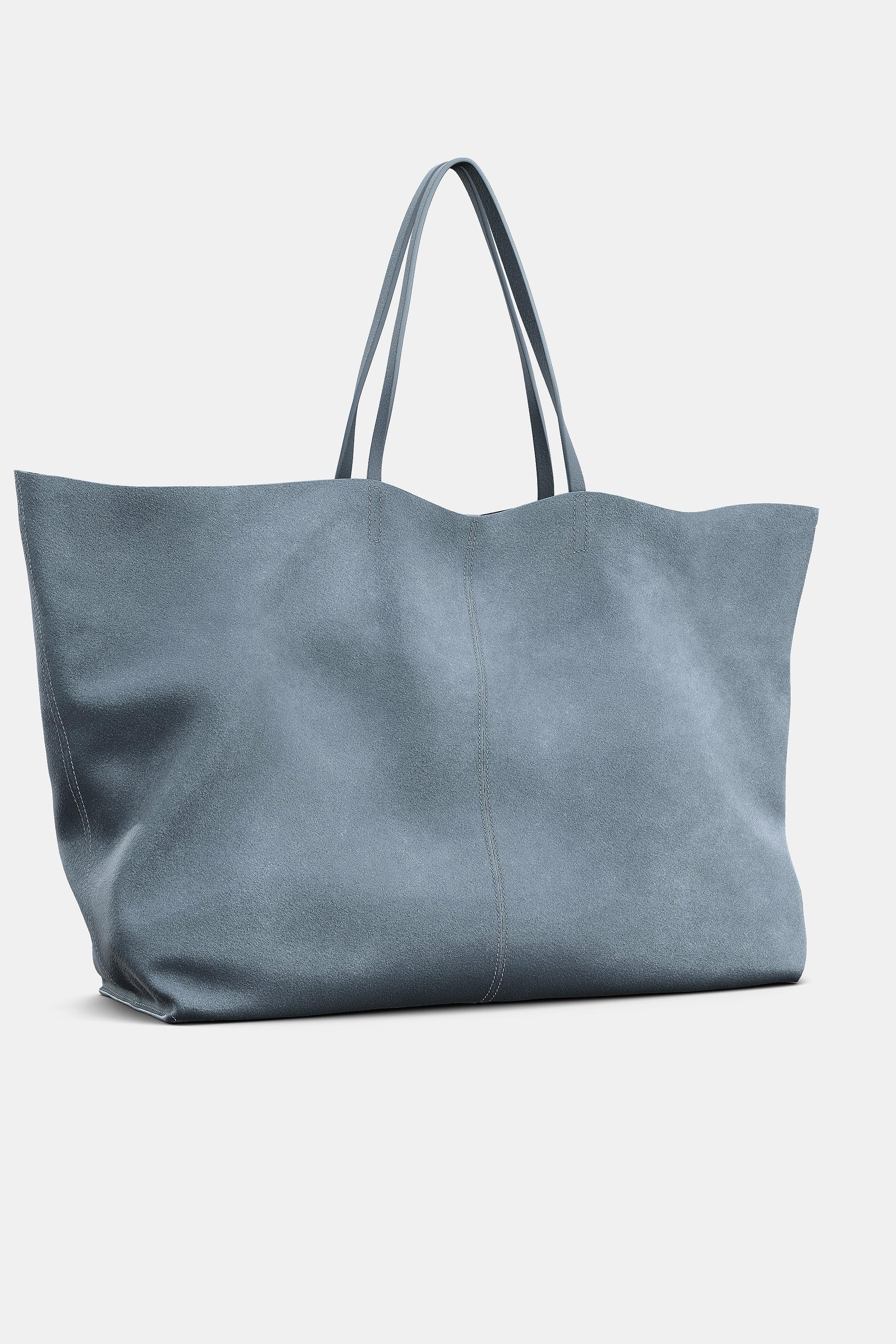 BOLSO PIEL SERRAJE MAXI SHOPPER - Azul de Zara