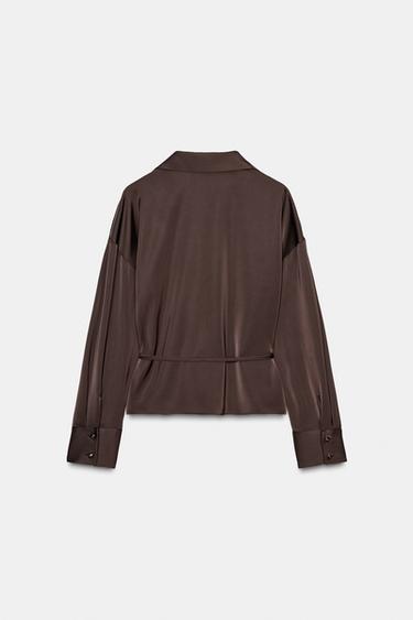 SATIN BLOUSE WITH BELT - Brown by Zara - Image 5