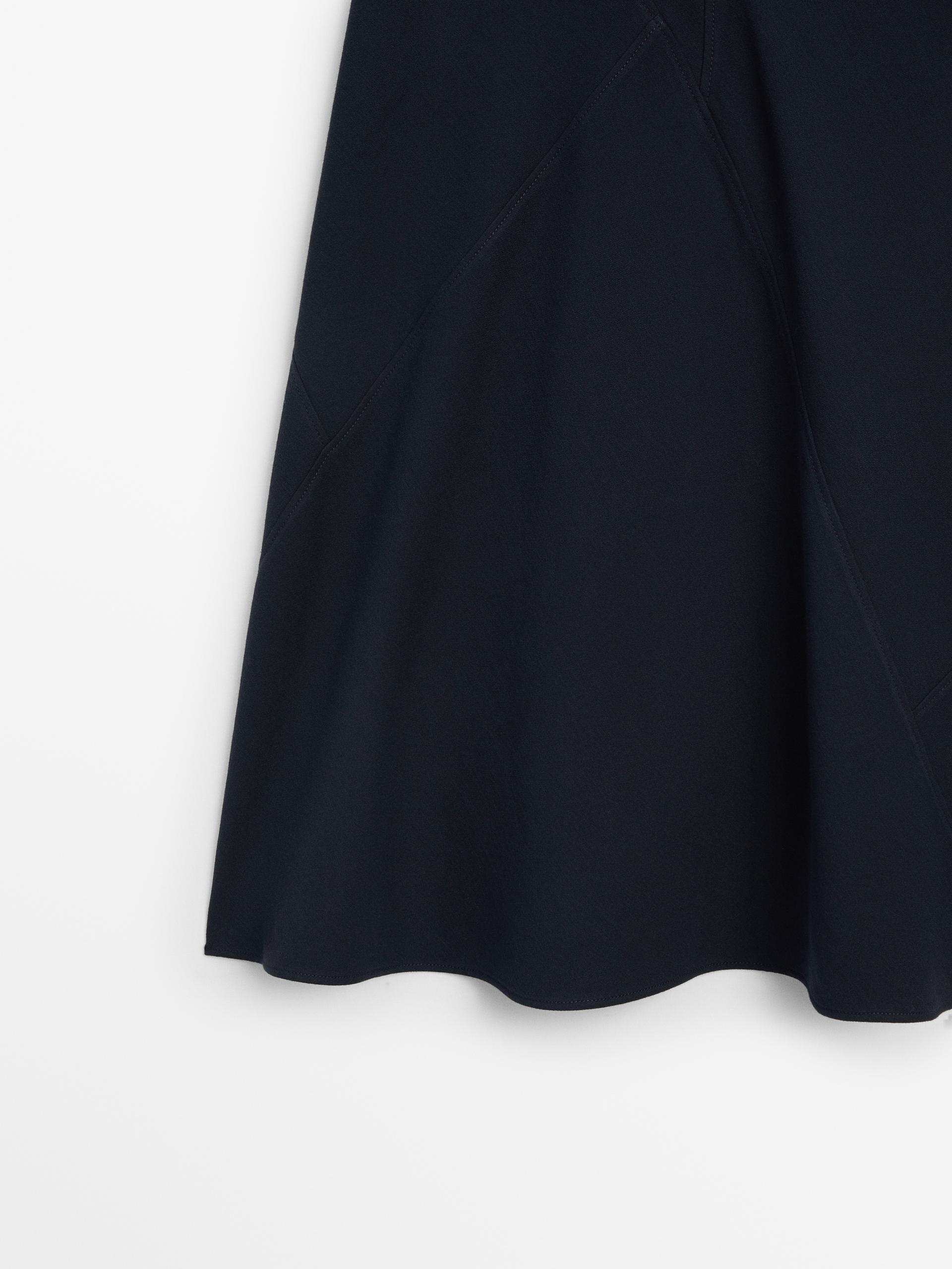 Cotton midi skirt with seam details - Deep blue