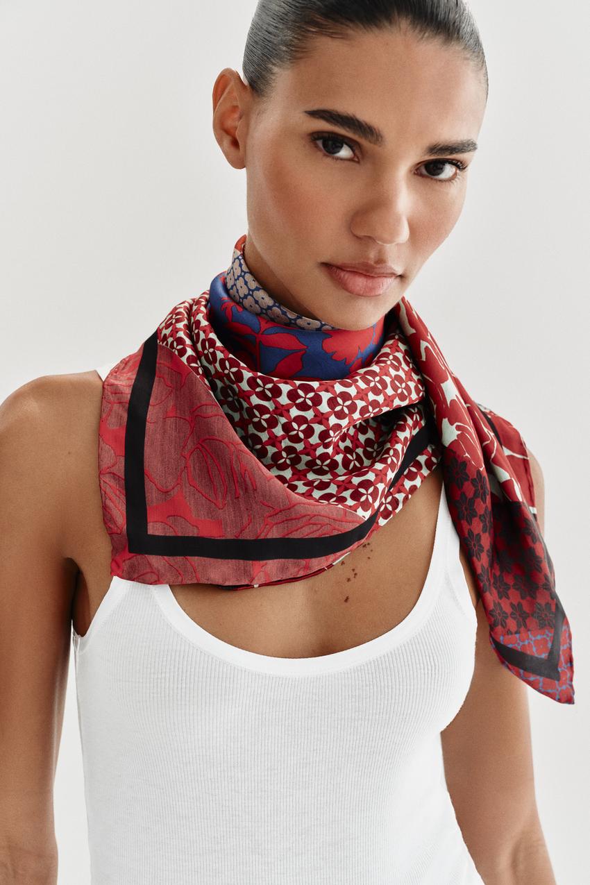 ZARA SATIN EFFECT FLORAL PRINT SCARF