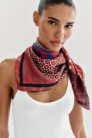 АТЛАСНЫЙ ПЛАТОК С ЦВЕТОЧНЫМ ПРИНТОМ — Разноцветный от Zara