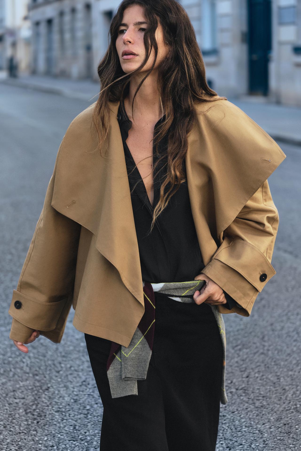 ZW COLLECTION SHORT HIGH-COLLAR TRENCH COAT — Beige