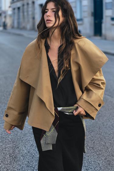 ZW COLLECTION SHORT HIGH-COLLAR TRENCH COAT — Beige 2