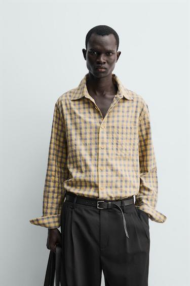 CAMISA RELAXED FIT CUADROS - Mantequilla de Zara