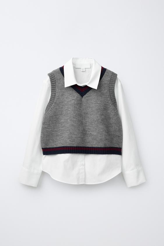 COMBI-BLOUSE MET GEBREID VEST - Grijs van Zara - Afbeelding 0