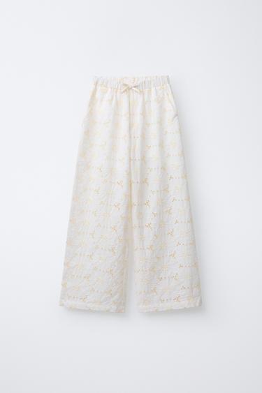 EMBROIDERED FLOWER TROUSERS - Light beige by Zara - Image 0