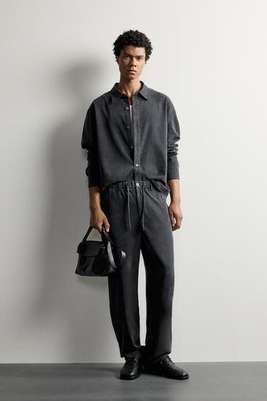 Zara RELAXED FIT FLUID TROUSERS - Indigo