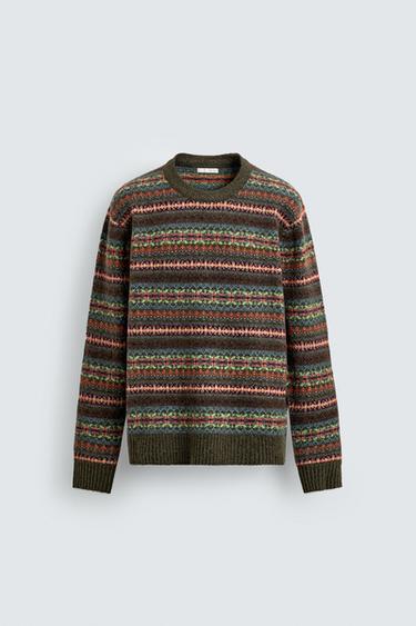 JERSEY JACQUARD GEOMÉTRICO - Verde medio de Zara