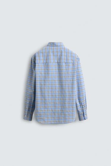 CHEMISE À CARREAUX COL BOUTONNÉ - Bleu de Zara - Image 9