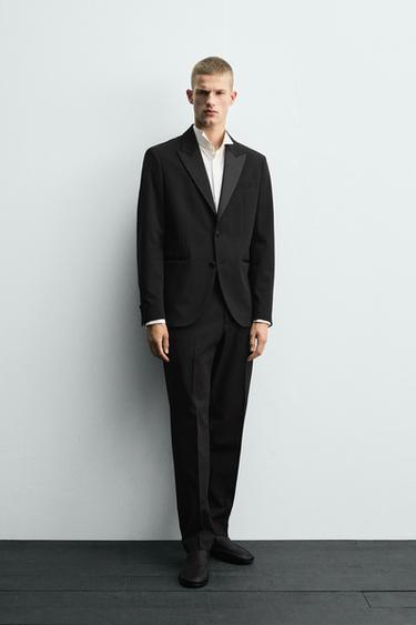Zara WOOL BLEND TUXEDO SUIT PANTS - Black
