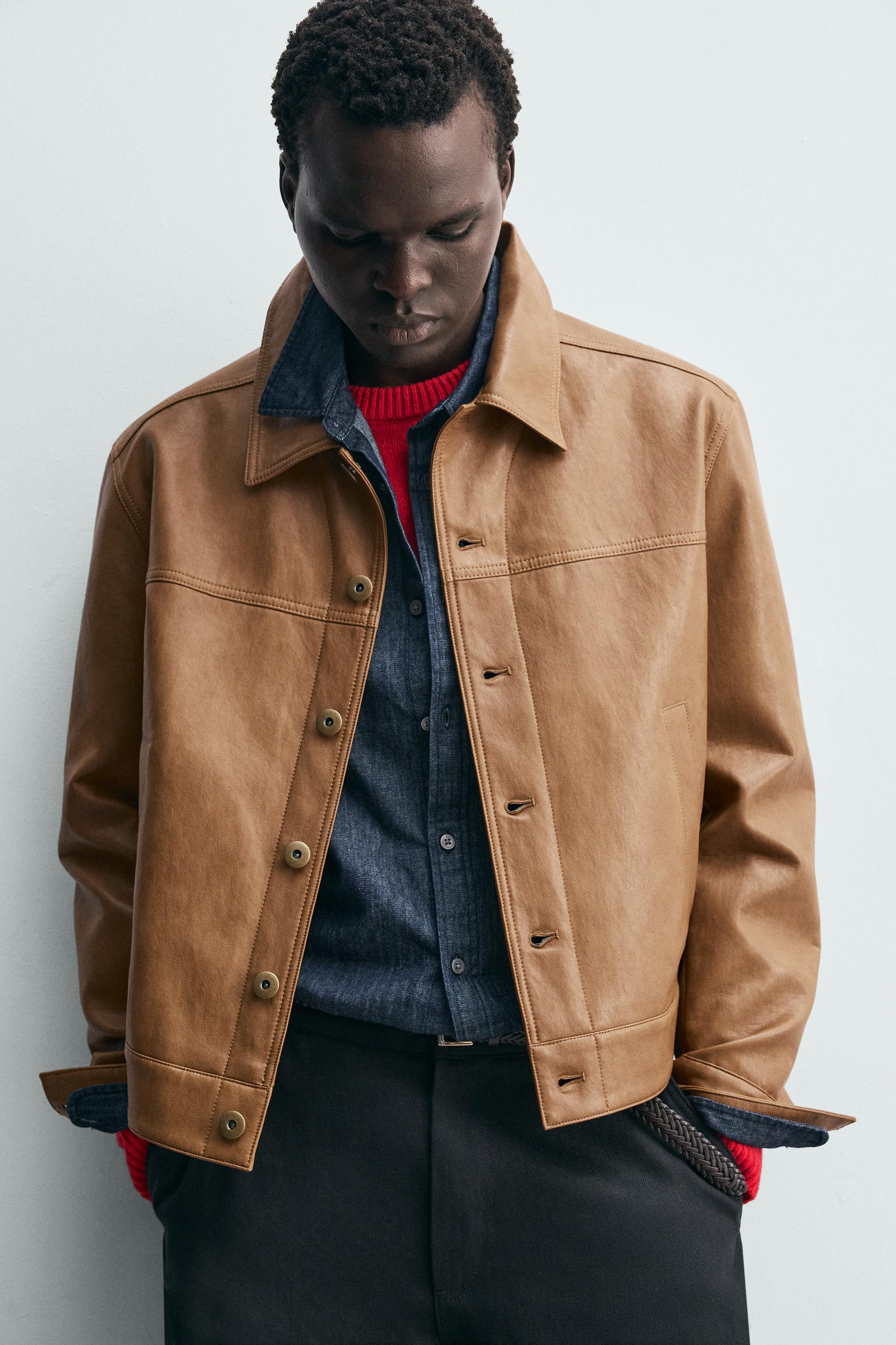 REGULAR FIT FAUX LEATHER OVERSHIRT
