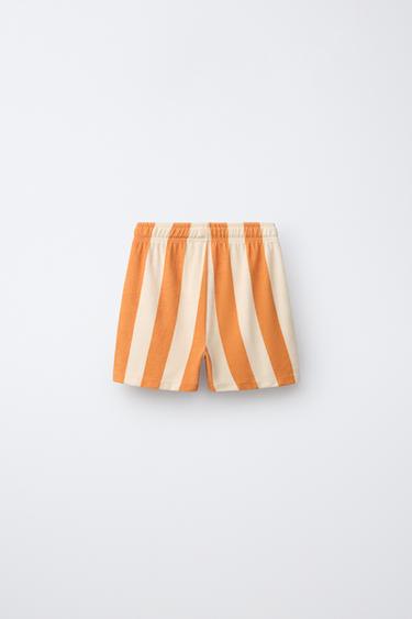 STRIPED TERRY BERMUDA SHORTS - Ochre by Zara - Image 1