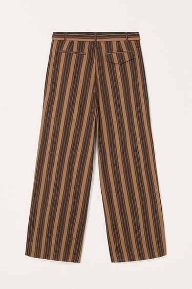 LIMITED EDITION STRIPED TROUSERS WITH BELT - Brown by Zara - Image 6